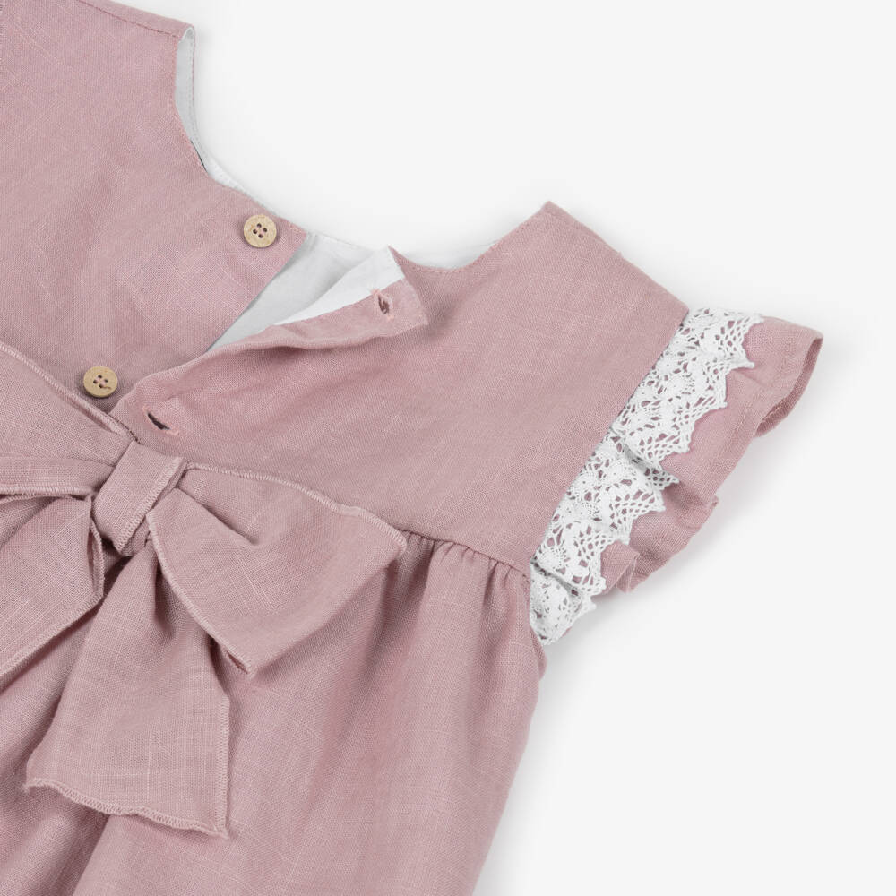 Babidu-فستان قطن مزين بدانتيل لون زهري داكن للبنات | Childrensalon