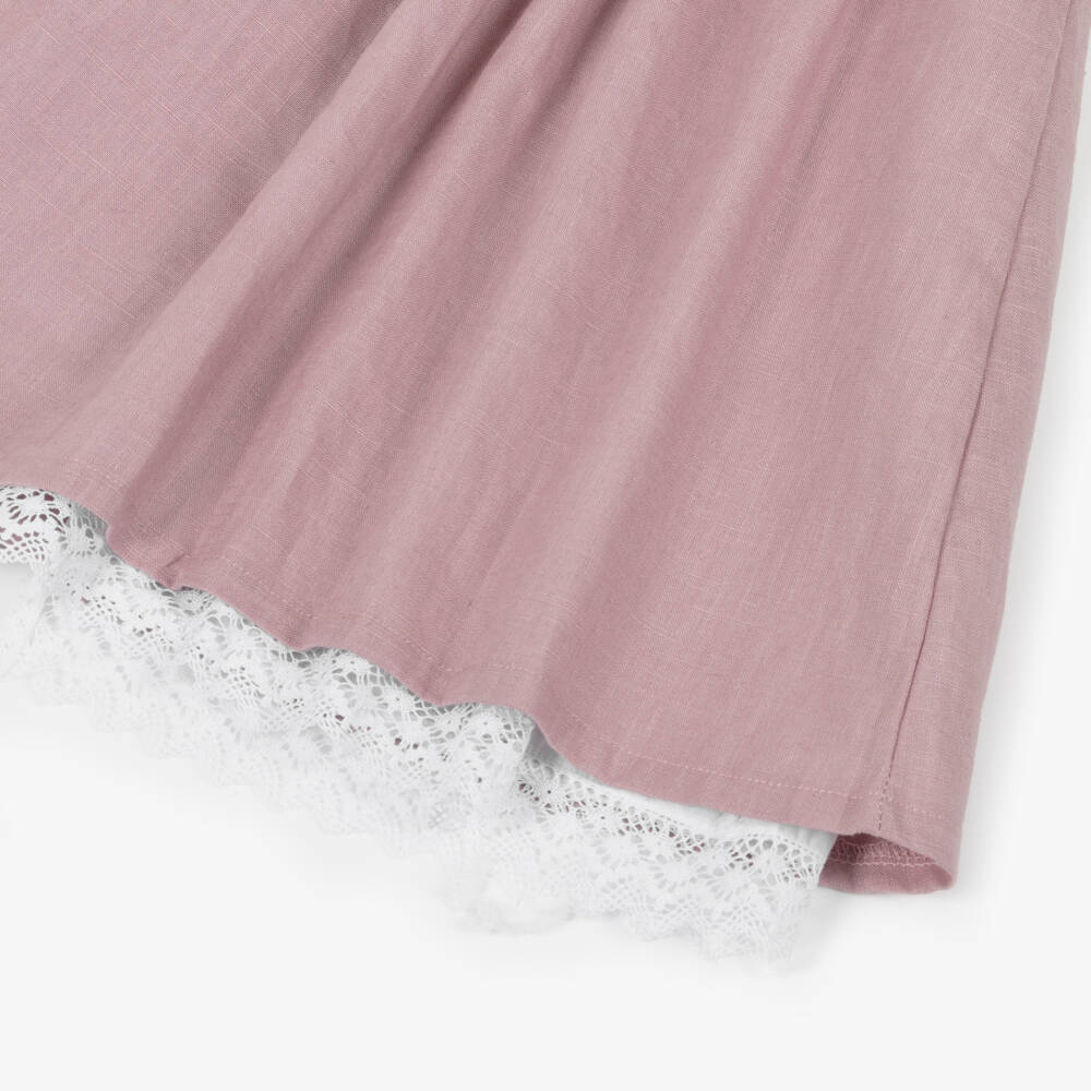 Babidu-فستان قطن مزين بدانتيل لون زهري داكن للبنات | Childrensalon