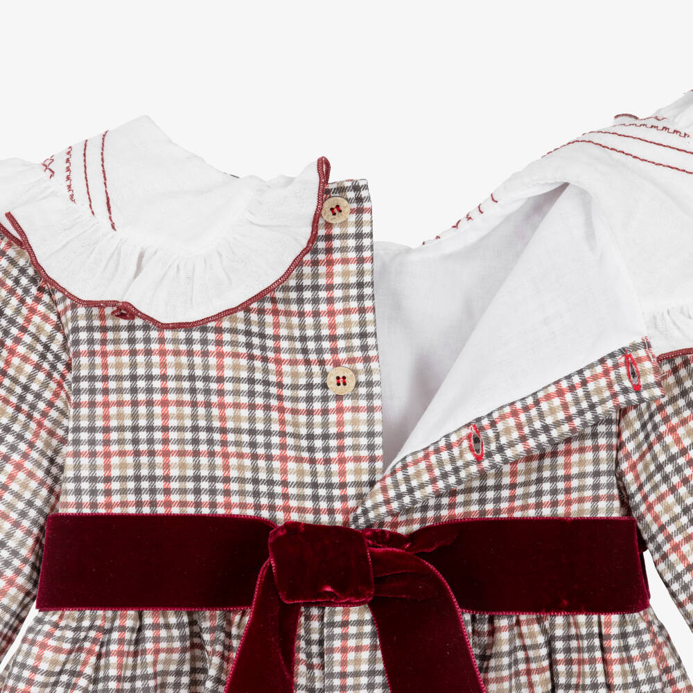 Babidu-Girls Green & Burgundy Check Dress | Childrensalon