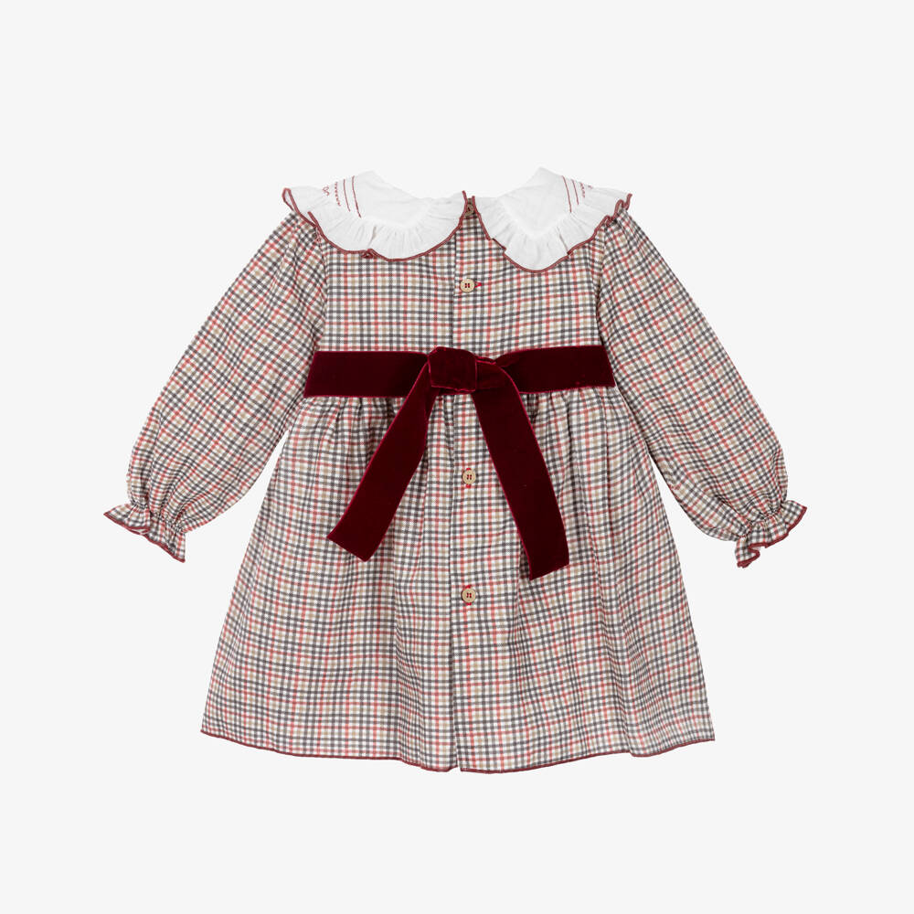 Babidu-Girls Green & Burgundy Check Dress | Childrensalon