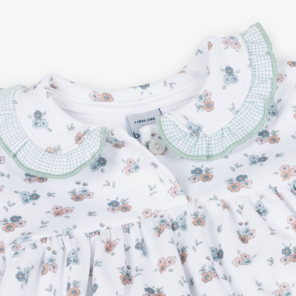 Babidu-Girls Green Floral & Gingham Cotton Jersey Pyjamas | Childrensalon