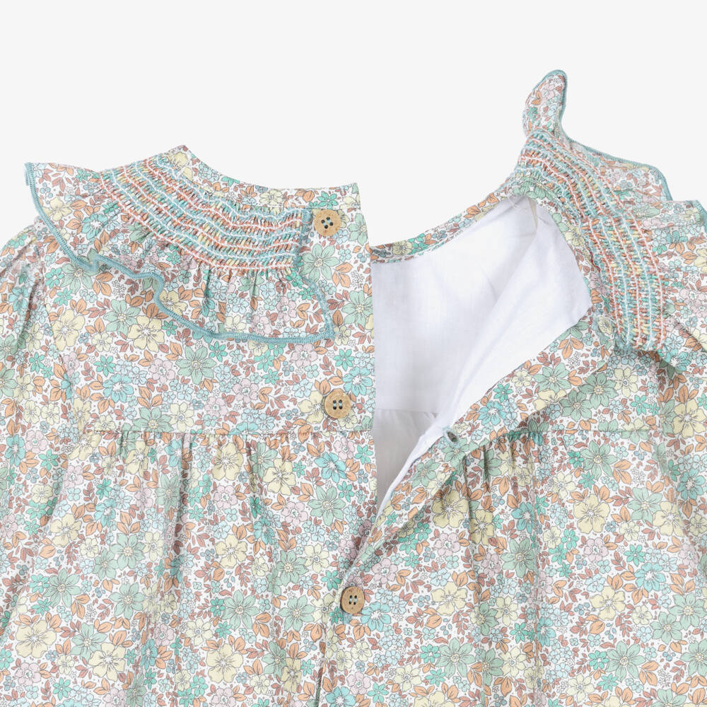 Babidu-Girls Green Floral Smocked Dress | Childrensalon