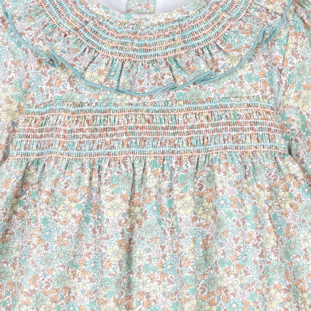 Babidu-Girls Green Floral Smocked Dress | Childrensalon