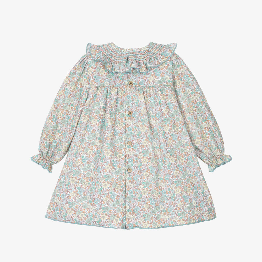 Babidu-Girls Green Floral Smocked Dress | Childrensalon