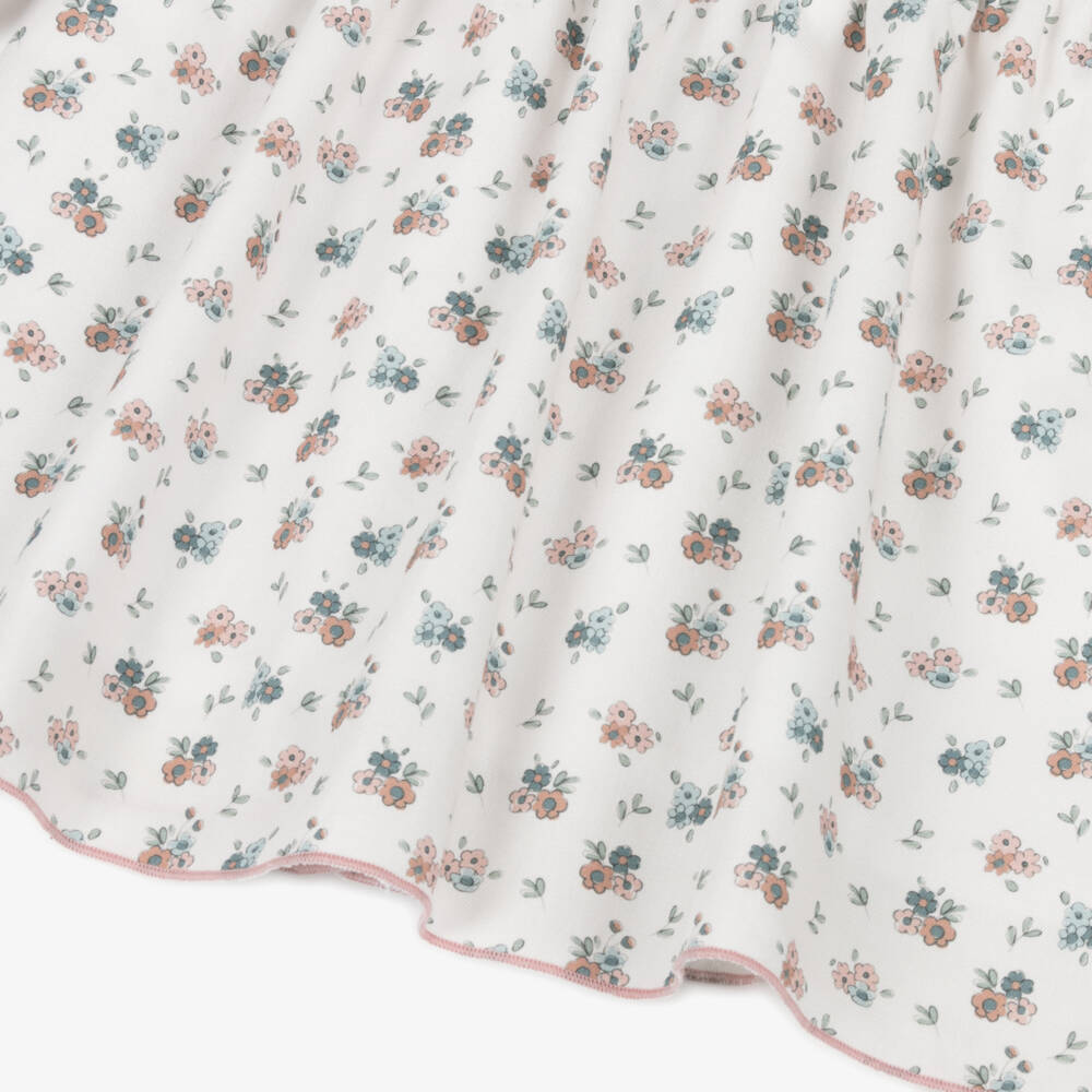 Babidu-Girls Ivory Cotton Floral Dress with Frilly Trims | Childrensalon