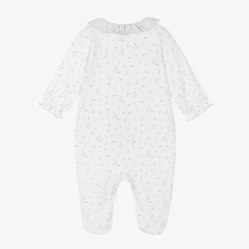 Babidu-Girls Ivory Cotton Floral Pattern Babygrow | Childrensalon