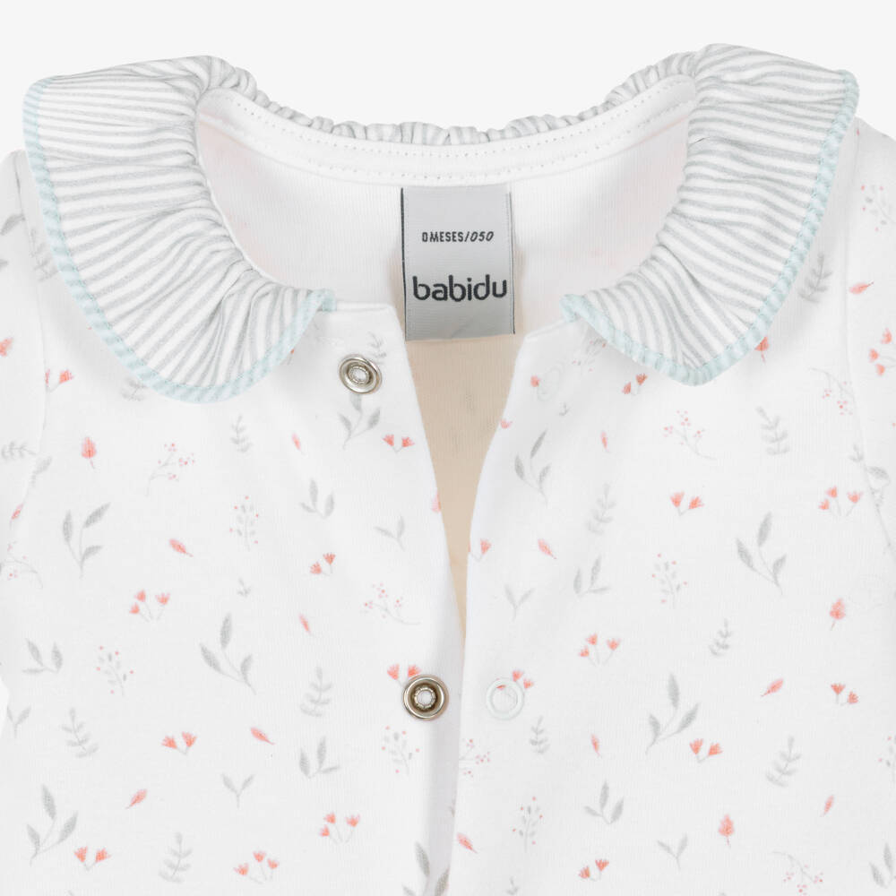 Babidu-Girls Ivory Cotton Floral Pattern Babygrow | Childrensalon