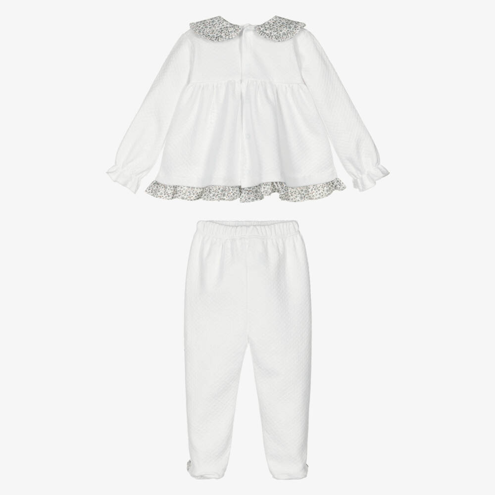 Babidu-Комбинезон из двух частей кремово-серый цветочный из хлопкового трикотажа длядевочек | Childrensalon