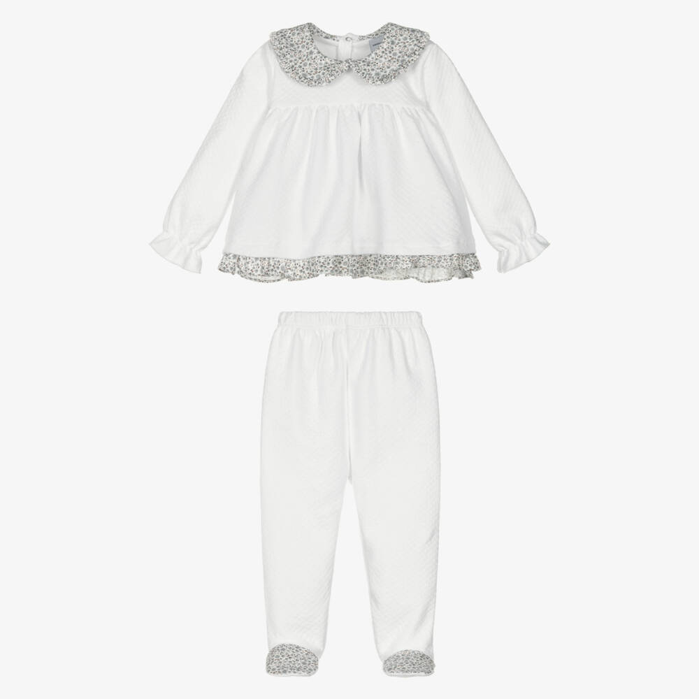 Babidu-Комбинезон из двух частей кремово-серый цветочный из хлопкового трикотажа длядевочек | Childrensalon