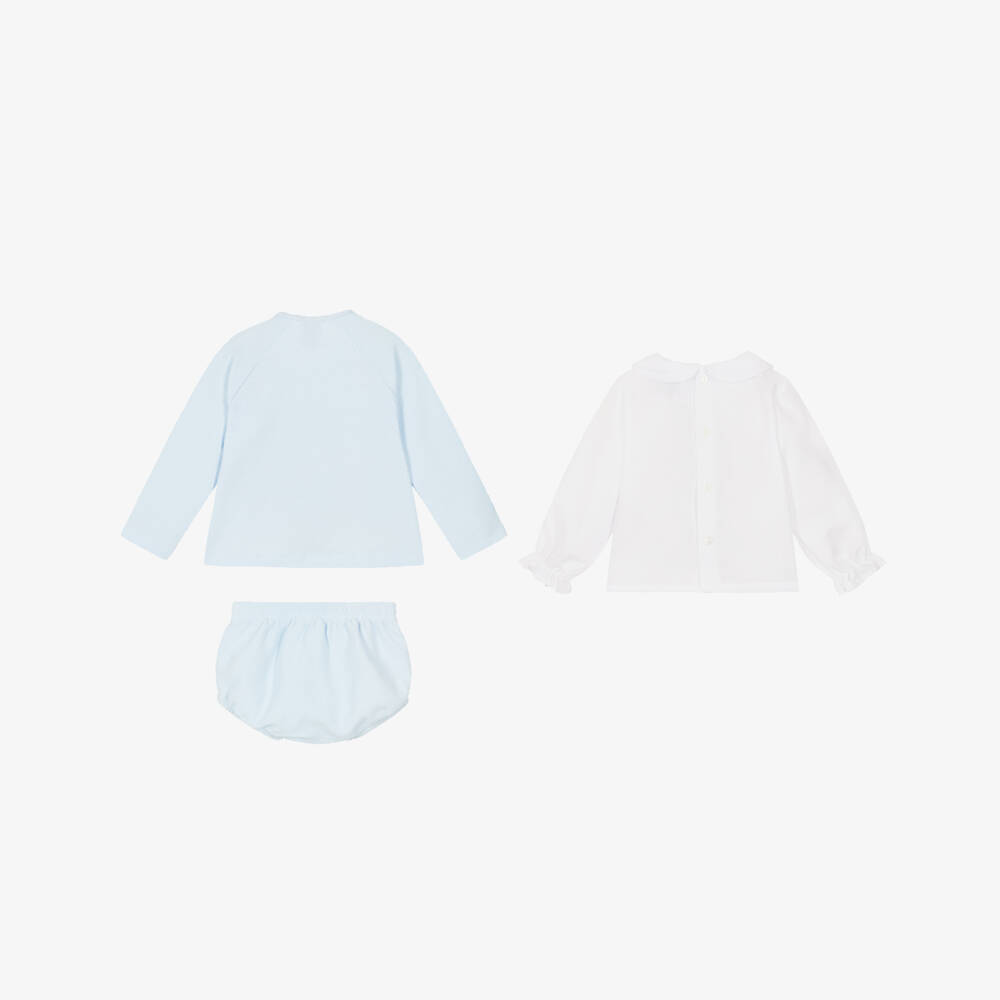 Babidu-Girls Pale Blue Cotton Piqué Shorts Set | Childrensalon