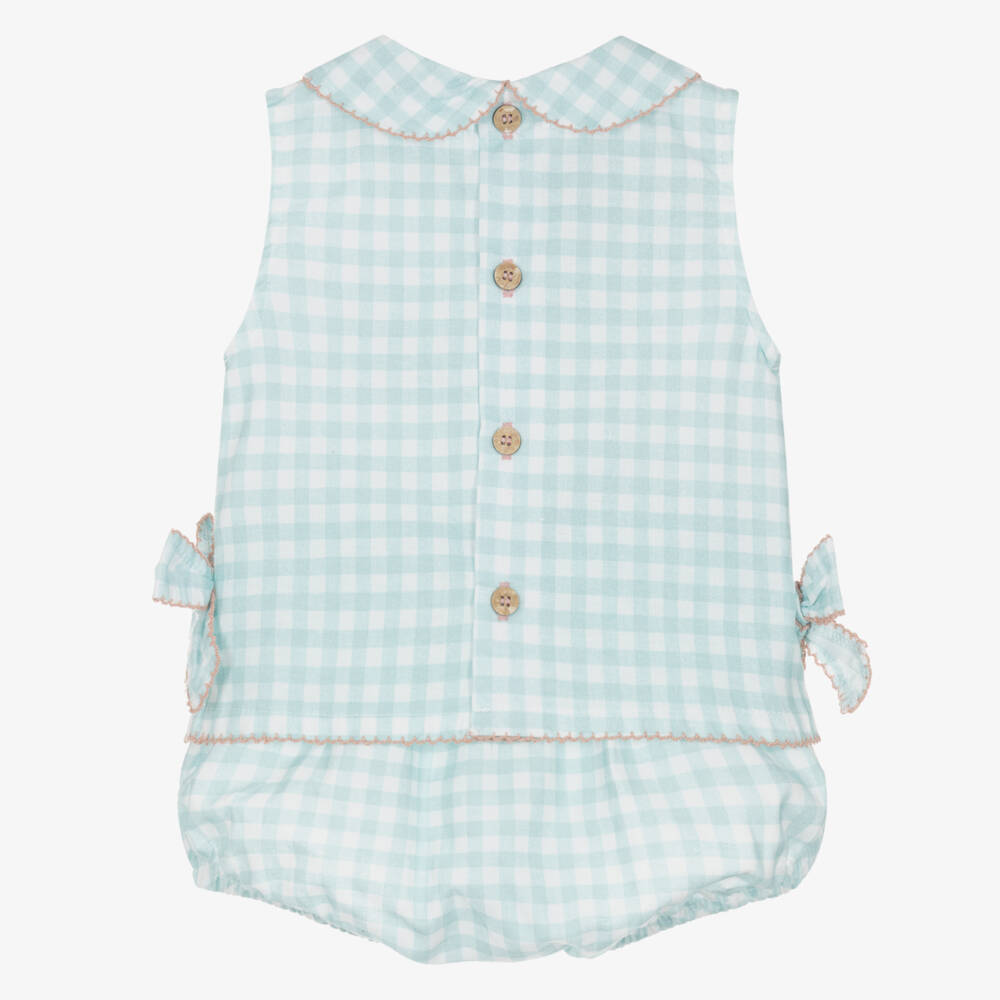 Babidu-Girls Pale Green Gingham Cotton Shorts Set with Bows | Childrensalon