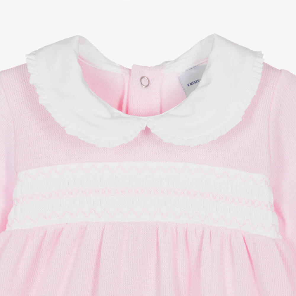 Babidu-Girls Pale Pink Cotton Knit Babygrow | Childrensalon