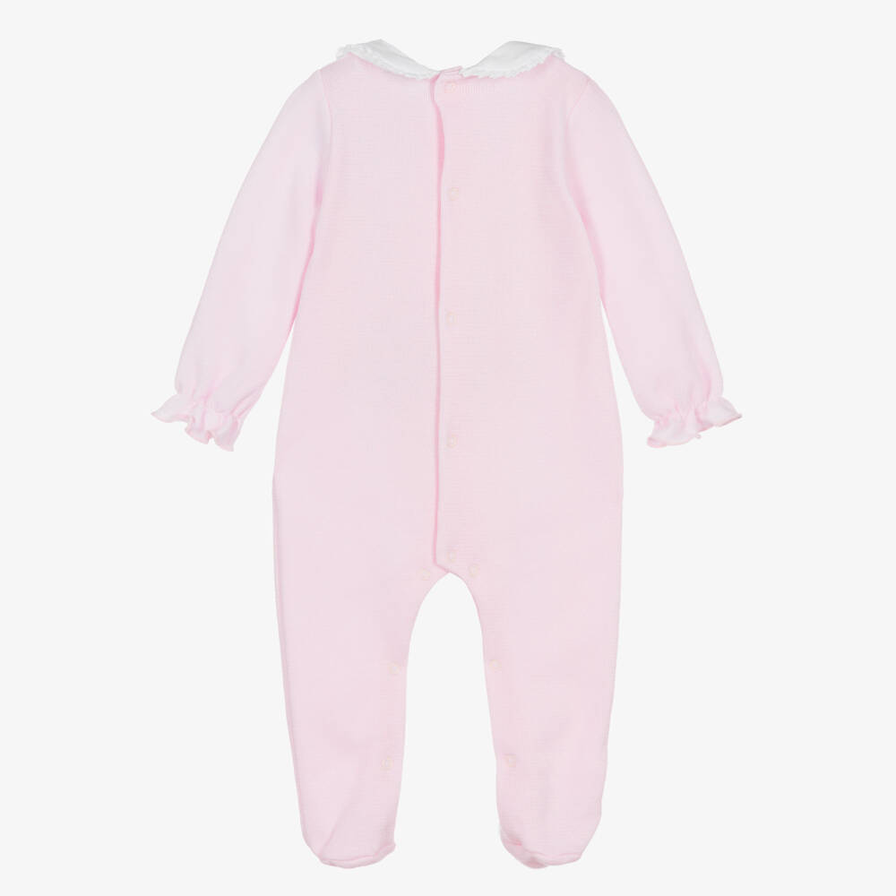 Babidu-Girls Pale Pink Cotton Knit Babygrow | Childrensalon