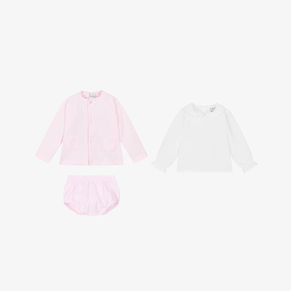 Babidu-Girls Pale Pink Cotton Piqué Shorts Set | Childrensalon