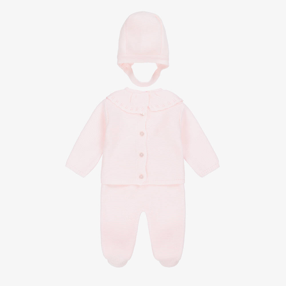 Babidu-Girls Pale Pink Knitted 2 Piece Babysuit Set | Childrensalon