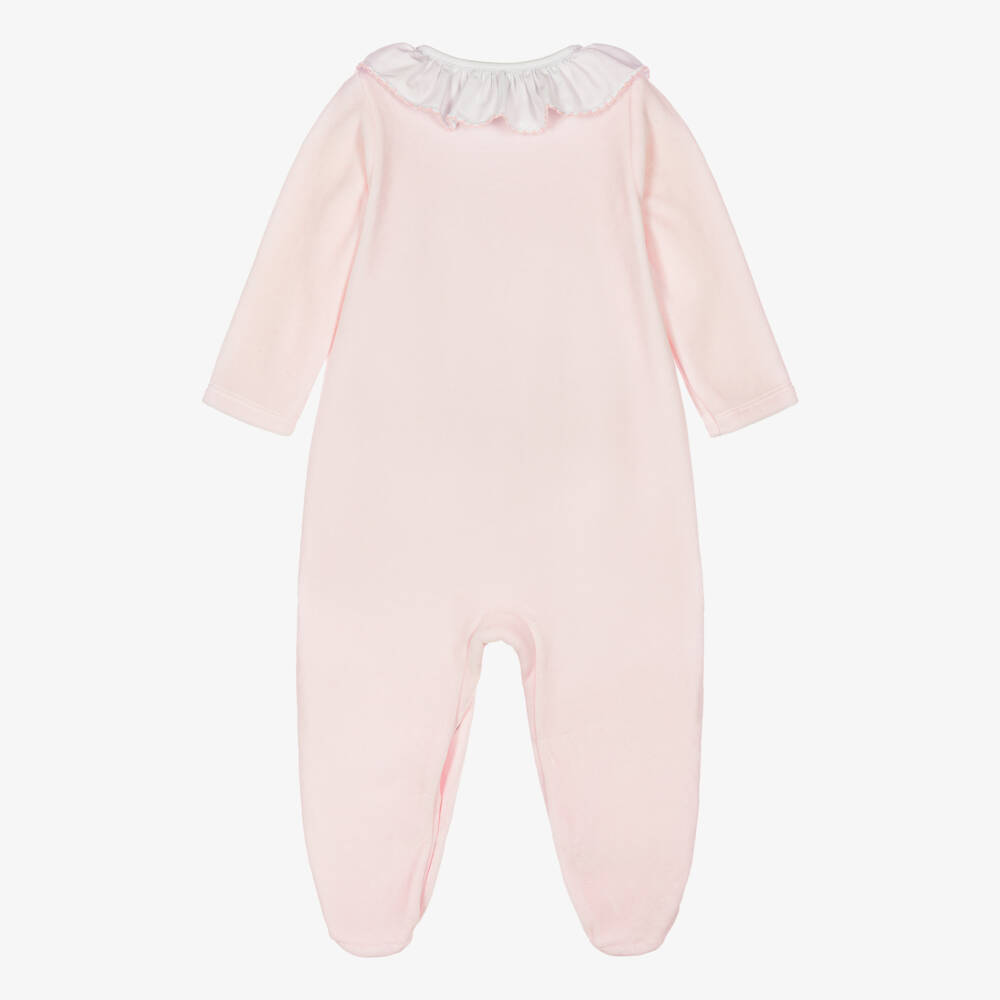 Babidu-Girls Pale Pink Smocked Velour Babygrow | Childrensalon