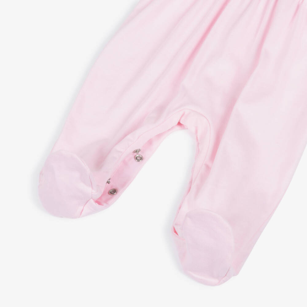 Babidu-Girls Pale Pink & White Cotton Jersey Babygrow | Childrensalon