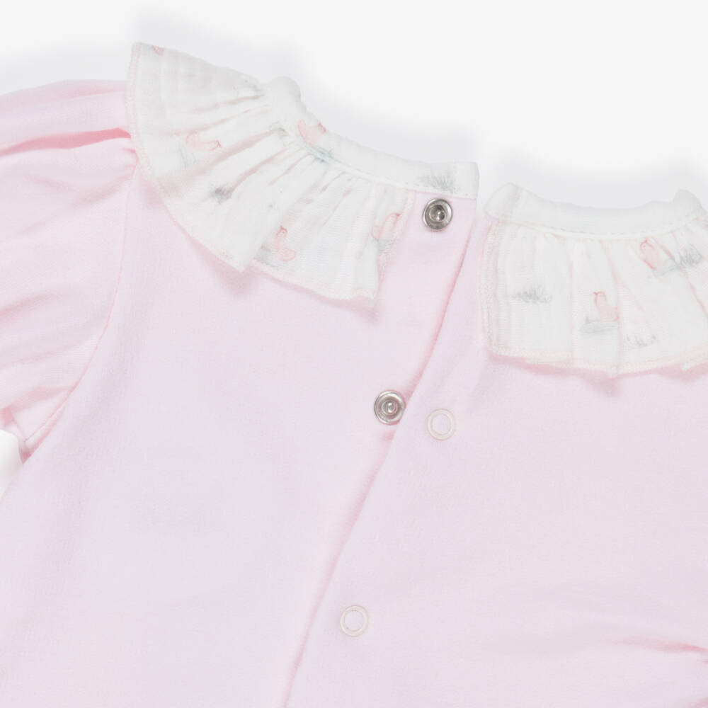 Babidu-Girls Pale Pink & White Cotton Ruffle Shorts Set | Childrensalon