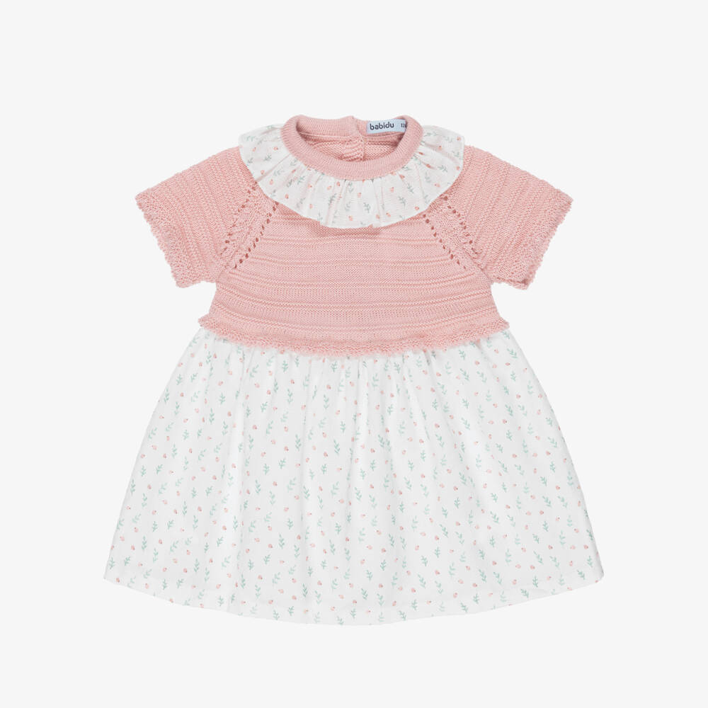 Babidu-Платье розово-белое с цветочным принтом для девочек | Childrensalon