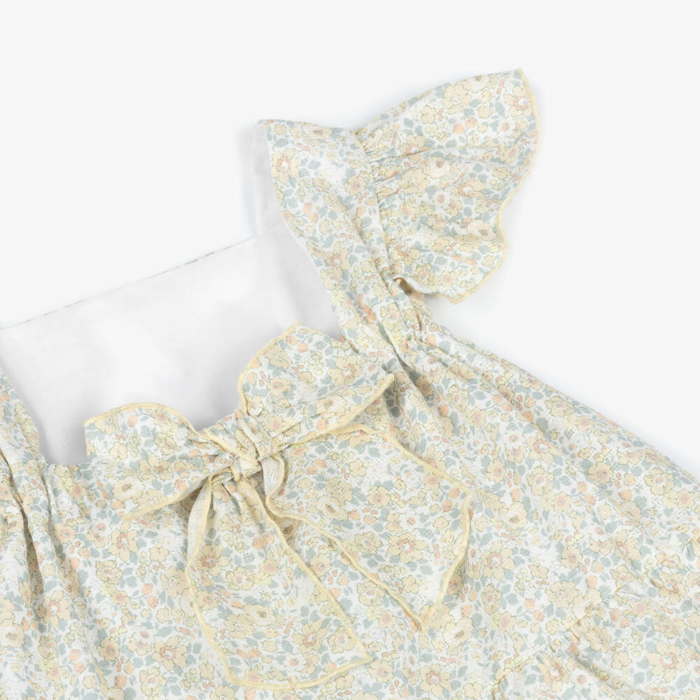 Babidu-Girls Pale Yellow Floral Print Dress | Childrensalon