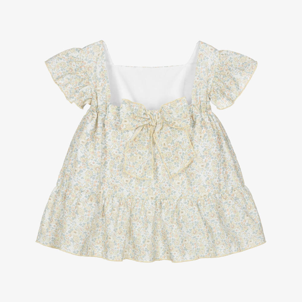 Babidu-Girls Pale Yellow Floral Print Dress | Childrensalon
