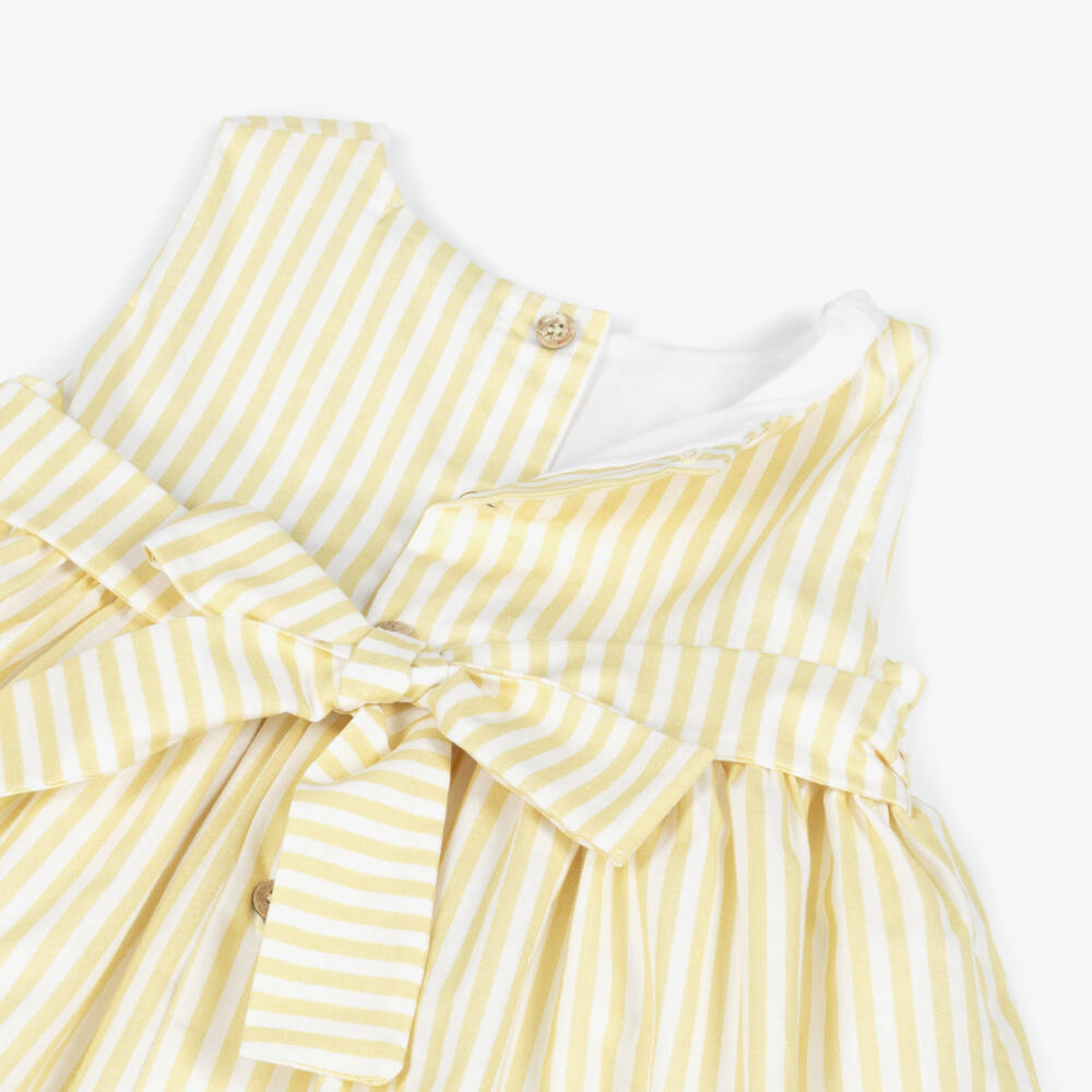 Babidu-Girls Pale Yellow & White Striped Cotton Dress | Childrensalon
