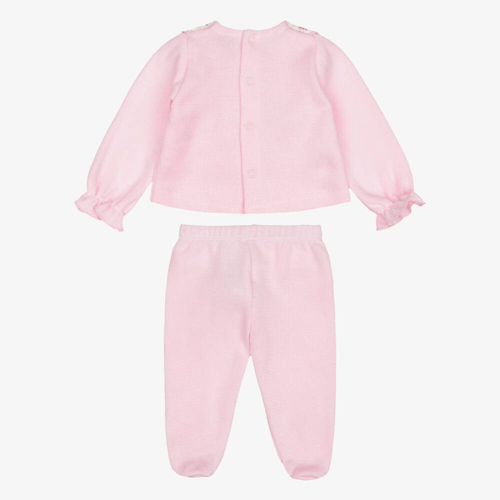 Babidu-Girls Pink Cotton Jersey Knit 2 Piece Babygrow | Childrensalon