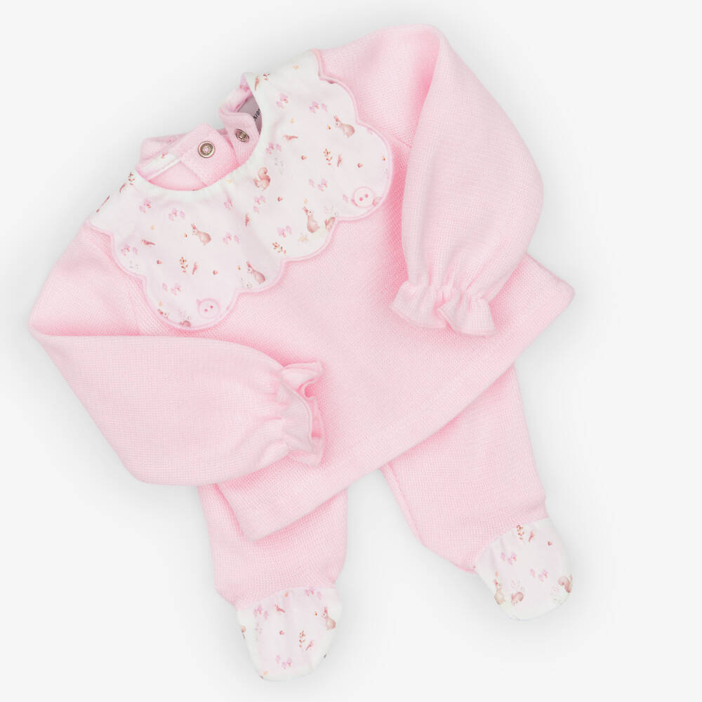 Babidu-Girls Pink Cotton Jersey Knit 2 Piece Babygrow | Childrensalon