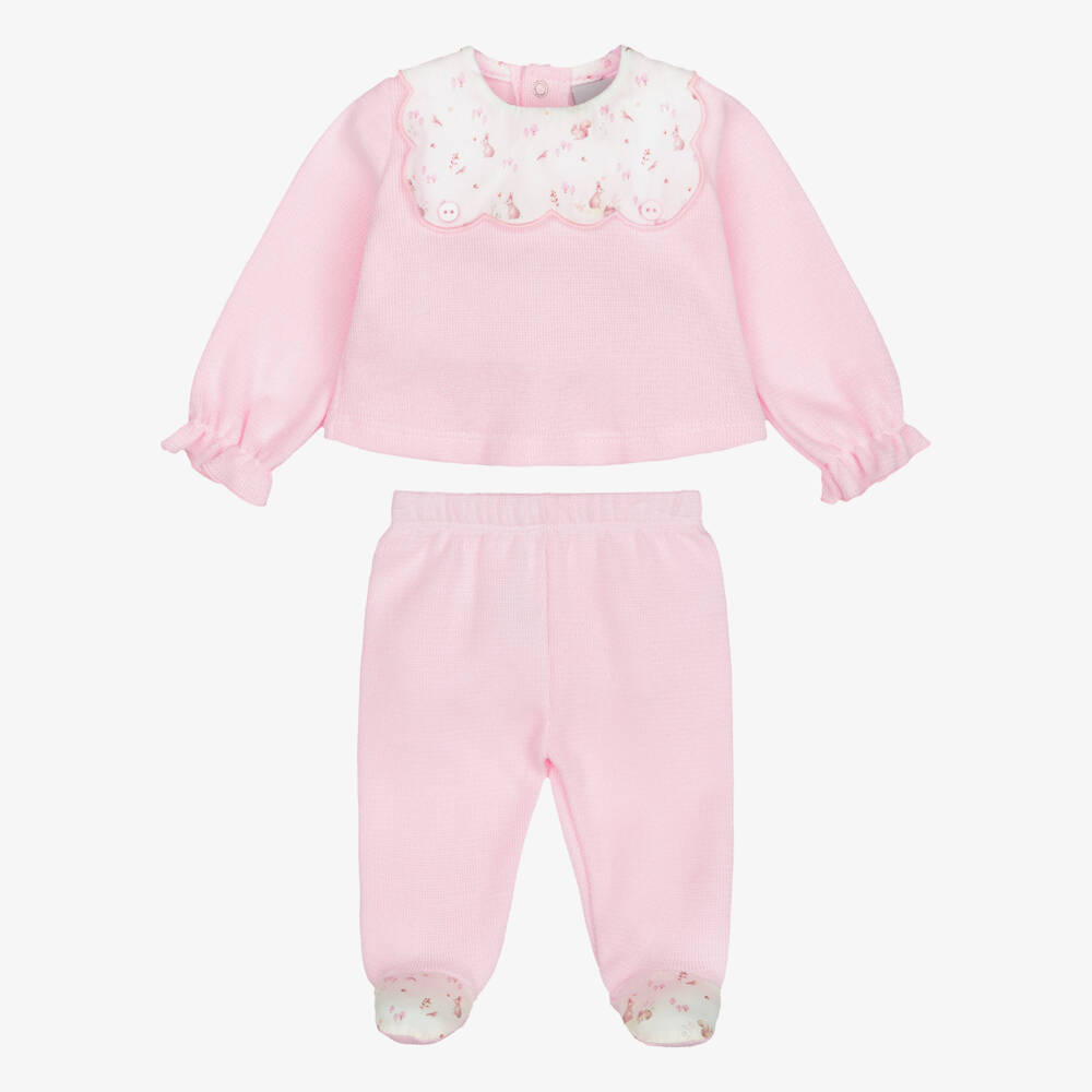 Babidu-Girls Pink Cotton Jersey Knit 2 Piece Babygrow | Childrensalon