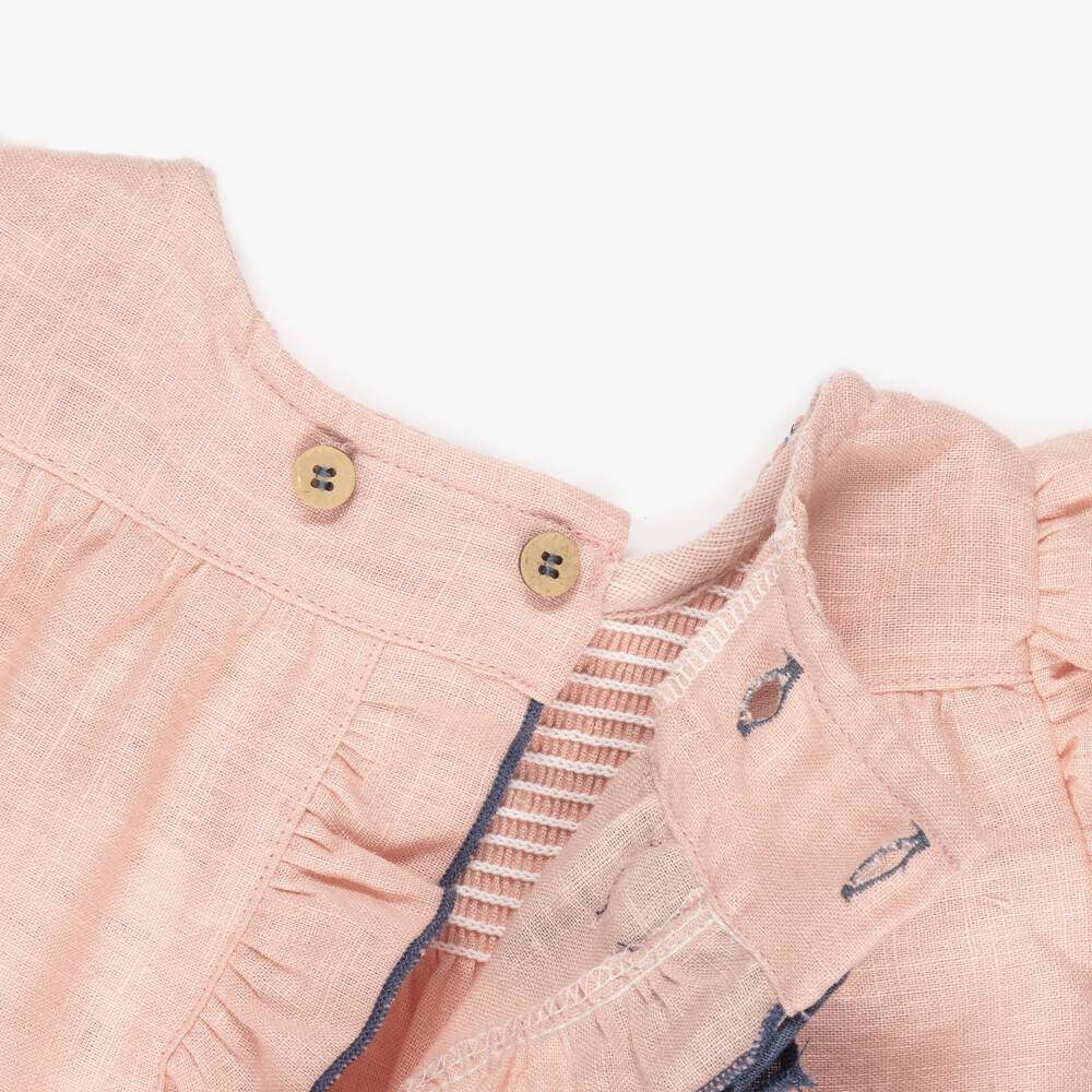 Babidu-Girls Pink Cotton Smocked Dress | Childrensalon