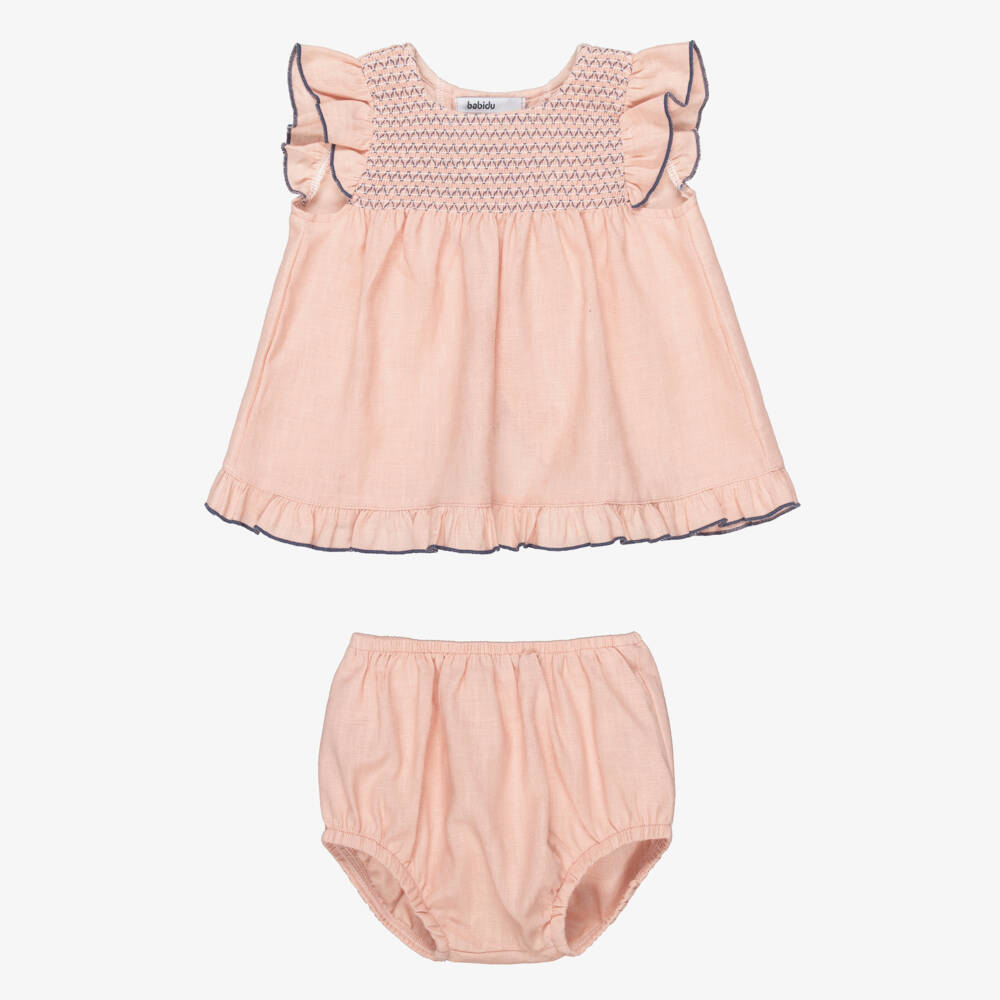 Babidu-Girls Pink Cotton Smocked Dress | Childrensalon