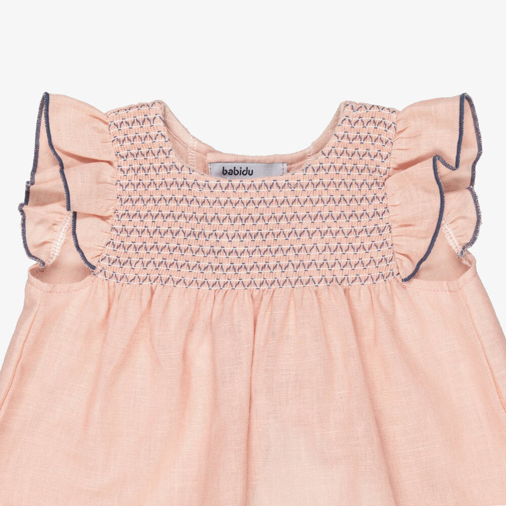 Babidu-Girls Pink Cotton Smocked Dress | Childrensalon