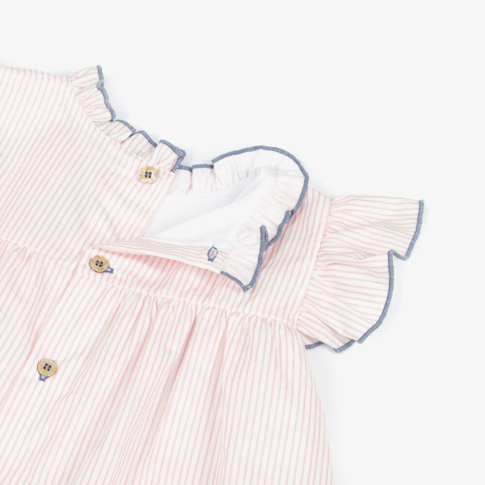 Babidu-Girls Pink Stripe Cotton Dress with Smocked Panel | Childrensalon