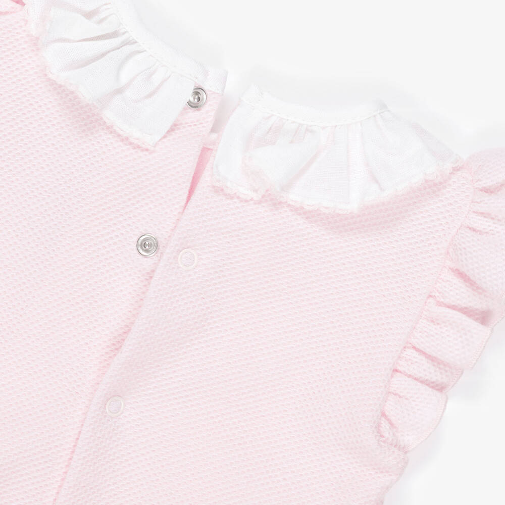 Babidu-طقم شورت قطن بكشكش لون زهري وأبيض للبنات | Childrensalon