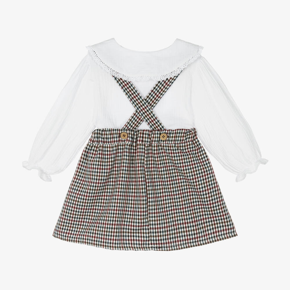 Babidu-Girls Red Check Cotton Skirt Set | Childrensalon