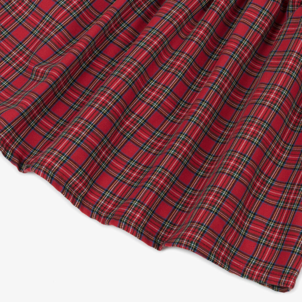 Babidu-Girls Red Tartan Cotton Dress with Ruffle Collar | Childrensalon