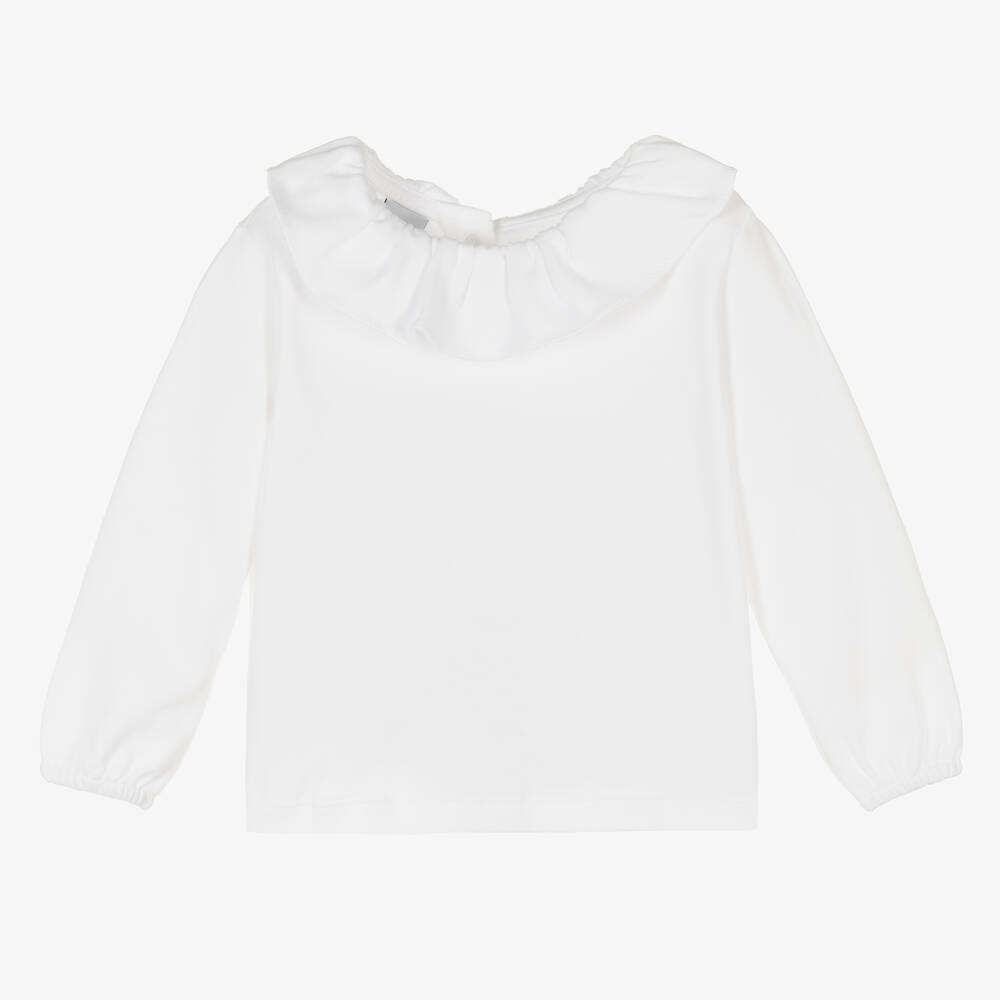 Babidu-Girls White Cotton Jersey Top | Childrensalon