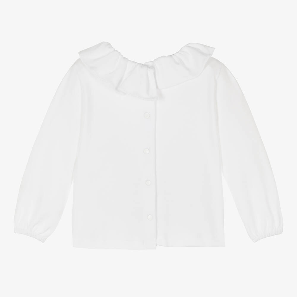 Babidu-Girls White Cotton Jersey Top | Childrensalon