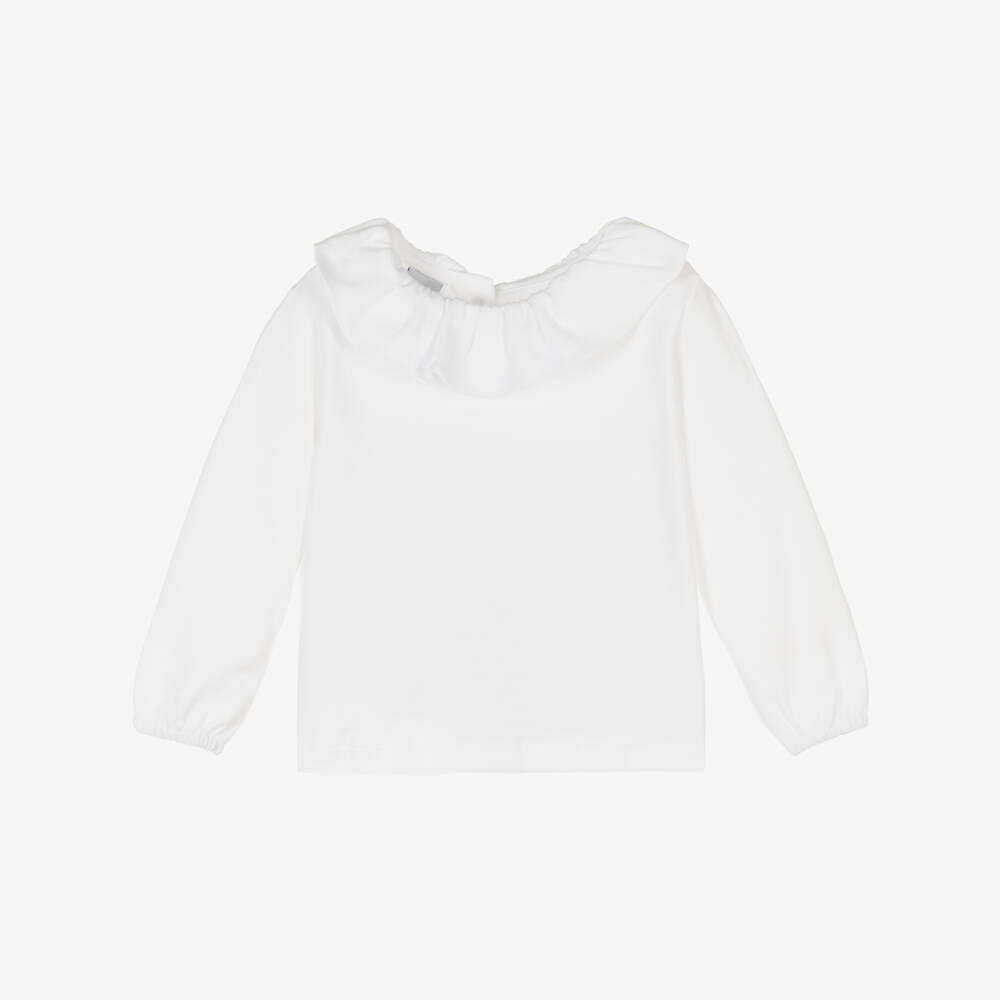 Babidu-Girls White Cotton Jersey Top | Childrensalon