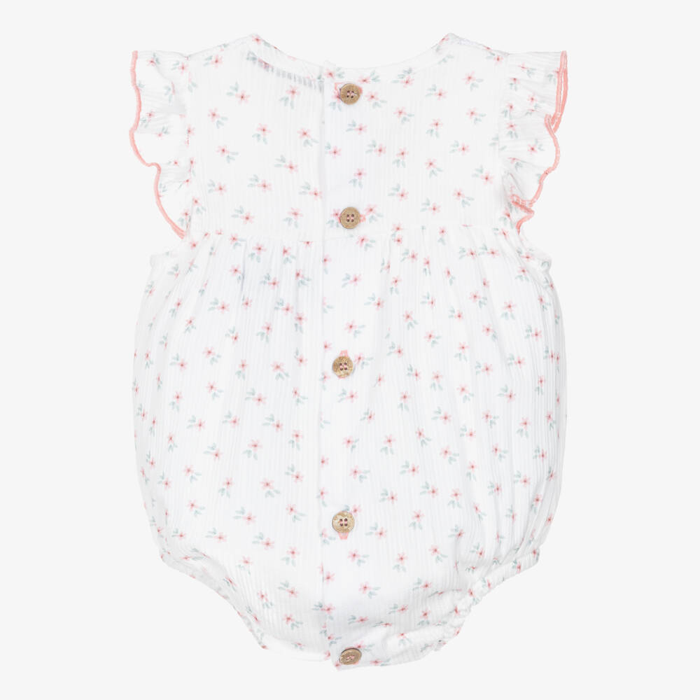 Babidu-Girls White Cotton Shortie with Pink Floral Print | Childrensalon