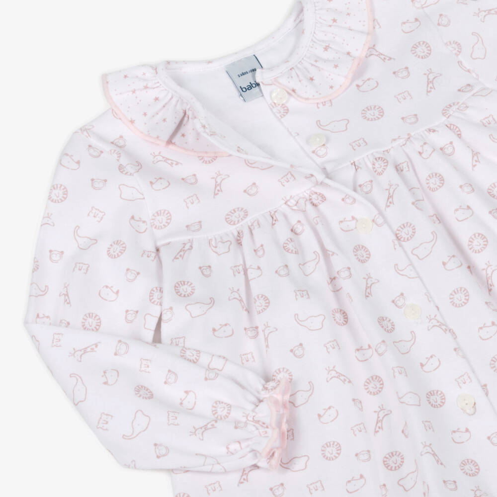 Babidu-بيجاما بطبعة حيوانات قطن لون زهري وأبيض للبنات  | Childrensalon
