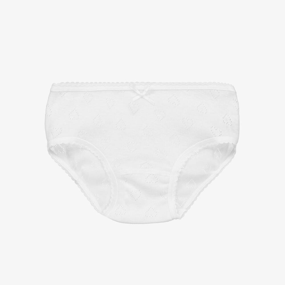 Babidu-Girls White Pointelle Heart Cotton Knickers | Childrensalon