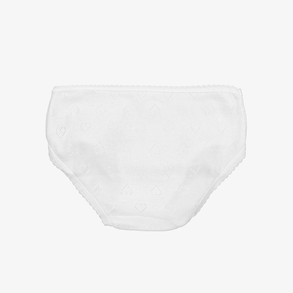 Babidu-Girls White Pointelle Heart Cotton Knickers | Childrensalon