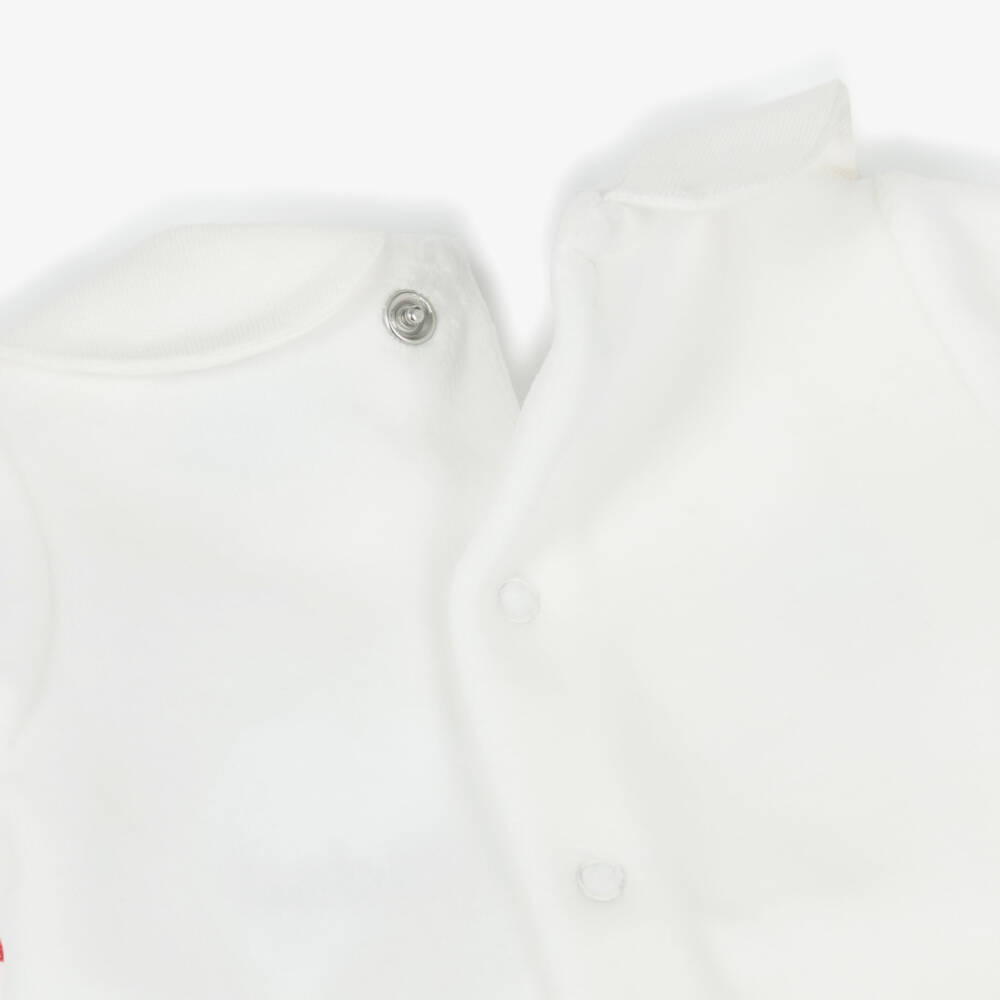 Babidu-Ivory & Burgundy Red Velour Festive 2 Piece Babygrow | Childrensalon