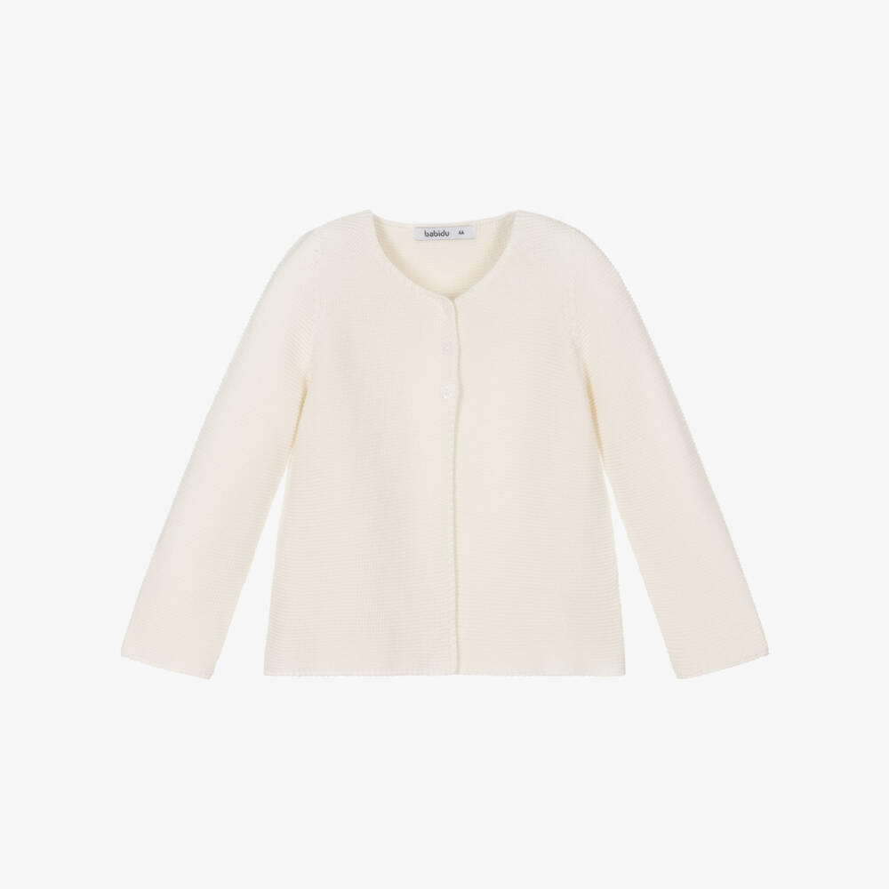 Babidu-Ivory Cotton Knit Cardigan | Childrensalon