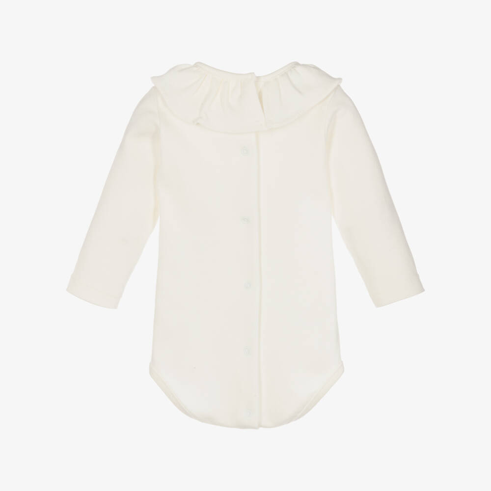 Babidu-Ivory Cotton Long-Sleeved Bodysuit | Childrensalon