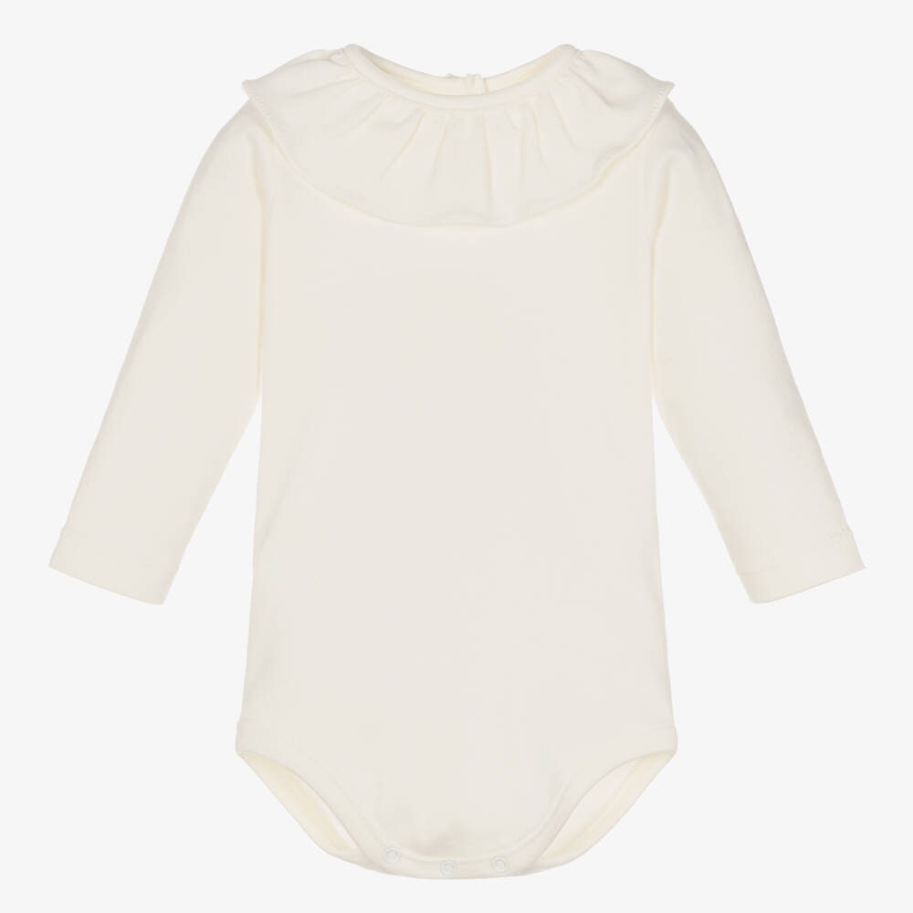 Babidu-Ivory Cotton Long-Sleeved Bodysuit | Childrensalon