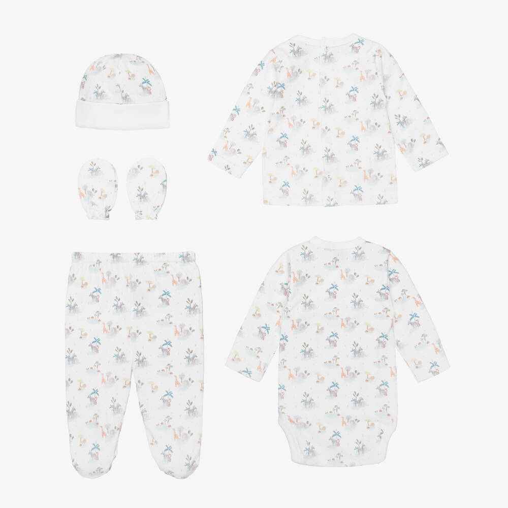 Babidu-Ivory Cotton Safari Print Babysuit Set | Childrensalon