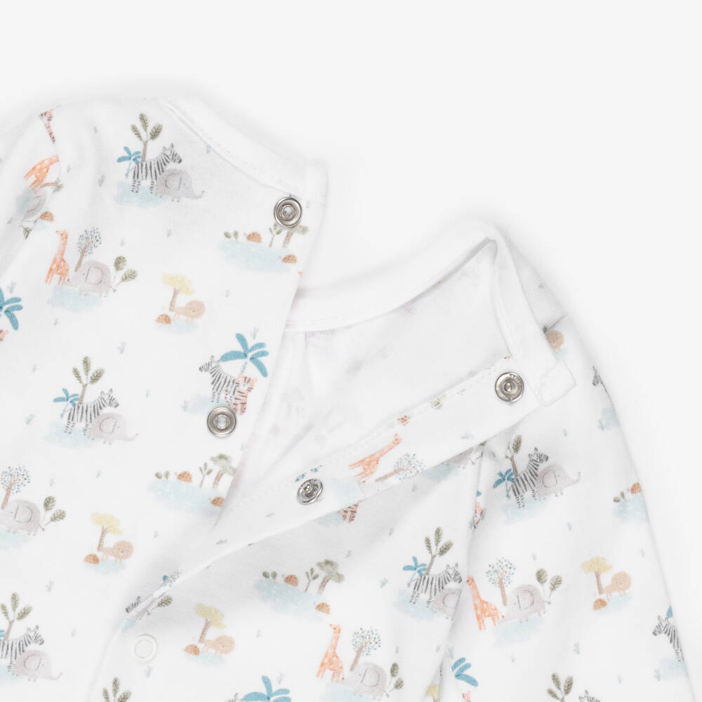 Babidu-Ivory Cotton Safari Print Babysuit Set | Childrensalon