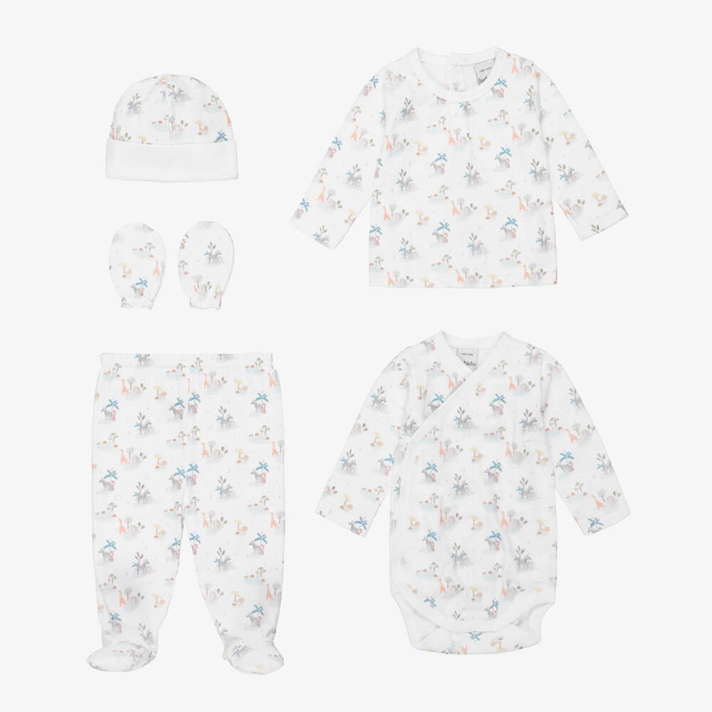 Babidu-Ivory Cotton Safari Print Babysuit Set | Childrensalon